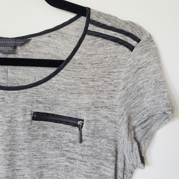 ARMANI EXCHANGE A/X Linen Tee Grey w/ Silk Trim XS - Picture 2 of 7